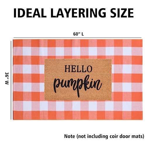 Fall Plaid Area Rug 3x5 Ft, Orange and White Buffalo Check Large Farmhouse Cotton Rug, Hand-Woven Washable Indoor Outdoor Carpet for Halloween Thanksgiving Autumn Porch Patio Decor - color: Orange & White, size: 3' x 5' (Rectangular)