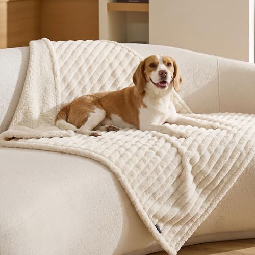 Bedsure ComfyFleece™ Waterproof Dog Blankets for Large Dogs - Soft Pet Cat Blanket Corduroy Fleece for Couch Protector Washable, Cozy Calming Reversible Furniture Protection,40"x50", Cream - color: Cream, size: L(40x50")-1pc