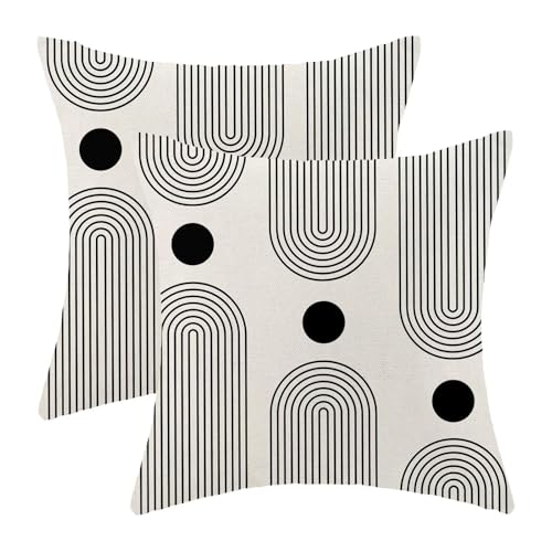 Boho Mid Century Pillow Covers 16x16 Inch Set of 2, Abstract Simple Black and White Stripe Decorative Throw Pillowcase Boho Stripe Outdoor Cushion Cover for Sofa Couch Living Room Bed Decor - color: Boho2, size: 16" x 16" (Pack of 2)