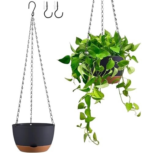 Set of 2 Hanging Planters for Indoor Outdoor Plants, 8 Inch Self-Watering Hanging Flower Pots with Drainage Hole & Removable Water-Storage Tray (Hooks) - color: Dark Grey, size: 8 Inch (S)