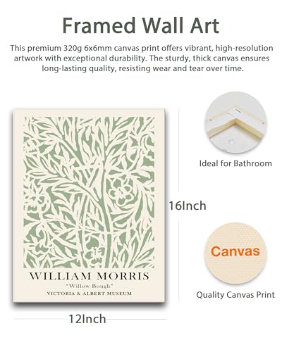 HesenDot Green Botanical Framed Wall Art Set, 12x16in Matisse William Morris Canvas Prints,Minimalist Classic Plants Home Decor for Living Room Bedroom Bathroom Office, Set of 3 - color: Green Wall Art-Framed, size: 16"L x 12"W
