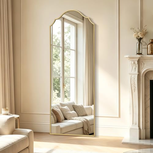 Besdomus Scalloped Full Length Mirror: 21"x56" Gold Arched Floor Mirror - Minimalist Modern Wooden Frame Body Long for Wall/Bedroom/Cloakroom/Entryway/Living Room - Home Decor for Housewife - color: Gold Leaf, size: 56"L x 21"W