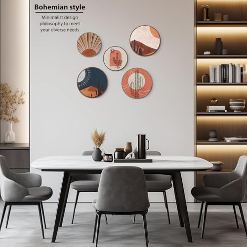 5 Pcs Boho Wall Decor Sun Cactus Decor Wall Art Bohemian Decoration Rustic Wooden Hanging Sign Wood Plaque Geometric Minimalist Modern Decoration for Living Room Bedroom Farmhouse Kitchen Wood Art - color: Multi0174