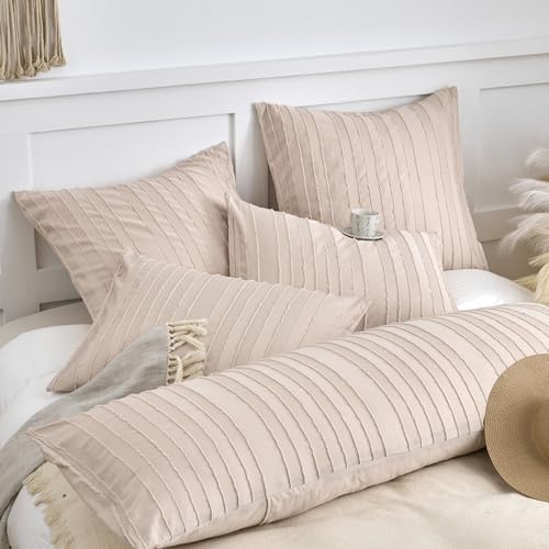 Standard Pillow Shams 2 Pack, Standard Size Pillowcases, Soft Microfiber Geometric Striped Boho Pillow Covers with Envelope Closure, Cream, 20x26 Inches (No Insert) - color: Cream-stripe, size: Standard(20*26)