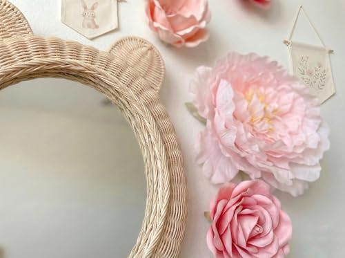 Rattan Bear Wall Mirror for Nursery Decor