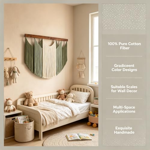 Large Boho Wall Art Decor, Macrame Wall Hanging Tapestry Handmade Cotton Yarn Dip Dyed Ombre for Living Room Bedroom Above Bed Headboard, Green Beige Sage 47.2 x 33.5 Inches Boho Home Decor Gift - color: 04-Tassel ornament