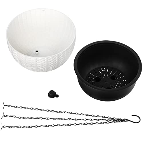 Foraineam 10.2 Inch Dual-pots Design Hanging Basket Planters Self-Watering Indoor Outdoor Hanging Flower Plant Pot with Drainer and Chain (White) (Pack of 3) - size: 10.2” (Pack of 3)