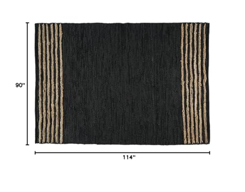GRUHUM Black Jute Area Rug 8x10ft - Natural Fiber Black Leather Rectangular Handwoven Boho Farmhouse Soft Braided Eco Friendly Vintage Rugs for Indoor Living Room Bedroom Kitchen Hallways 8'x10' Large - color: Natural Black- 20, size: 8' x 10' (Rectangula