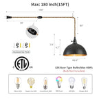 Plug in Pendant Lights Hammered Dome Hanging Lamp with Dimmable Switch 15 Ft Long Hemp Rope Farmhouse Pndant Light Cord Lighting Fixture DIY Hanging Light - color: C 1 Light