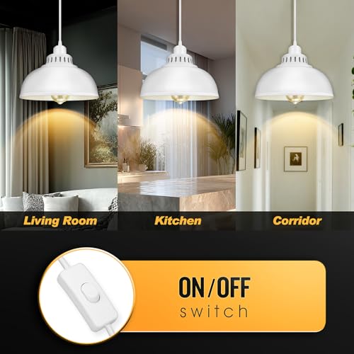 Plug in Pendant Light, 15FT Hanging Lights with Plug in Cord, On/Off Switch, Industrial Pendant Light with Plug in Cord, Metal Hanging Lamps for Living Room, Kitchen Big White - color: Big White