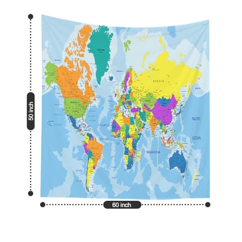 CAPSCEOLL Color Earth Map Tapestry Large Cute World Map Wall Tapestry for Dorm Decorations Thanksgiving Day 50X60 Inches - color: Blue Orange, size: 50"L x 60"W
