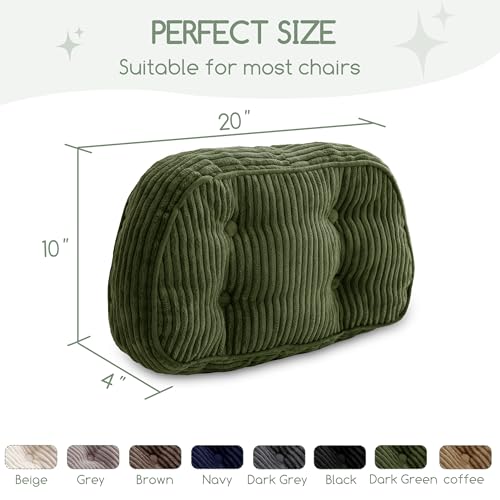 HIGOGOGO Lumbar Support Pillow for Recliner Chair/Accent Chair/Couch/Office Chair, Tufted Corduroy Back Support Cushion for Elderly, Recliner Cushions for Back Rest, Pain Relief, Reading, Dark Green - color: Dark Green