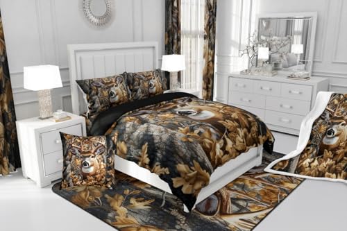 Feelyou Camo Deer Fleece Throw Blanket Queen 90"x90" Kids Western Deer Hunting Plush Blanket Boys Camo Moose Sherpa Blanket Camouflage Deer Hunting Fuzzy Blanket - color: Multi 122302, size: Queen