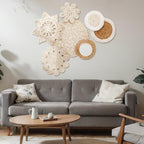 Beeveer 7 Pcs Boho Wall Baskets Decor Hanging Rustic Rattan Wicker Wall Baskets Round Wall Art for Farmhouse Living Rooms Bedrooms Kitchen Decorations