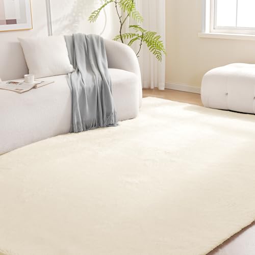 Amazon Basics Fluffy Washable Area Rug, Shaggy Carpet for Living Room, Bedroom, 5' W × 7' L, Beige - color: Beige, size: 5' x 7' (Rectangular)