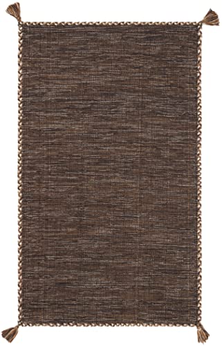 SAFAVIEH Montauk Collection Accent Rug - 2' x 3', Brown & Black, Handmade Flat Weave Cotton Corner Tassel, Ideal for High Traffic Areas in Entryway, Living Room, Bedroom (MTK150T) - color: Brown/Black, size: 2' x 3' (Rectangular)