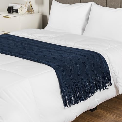 PAVILIA Navy Blue Knit Throw Blanket for Couch Bed, Soft Knitted Farmhouse Sofa Throw for Living Room, Lightweight Decorative Summer Throw Blanket for Chair, Outdoor Textured Boho Blanket, 50x60 - color: Navy Blue, size: 50 X 60 Inches - Throw