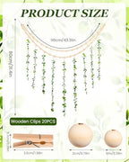 Boho Wall Decor with Photo Hanging Clips, Wooden Beads Garland with Greenery Eucalyptus Decor, Aesthetic Room Essentials for Bedroom, Office Cubicle, Home Wall Decoration