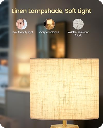 Gold Table Lamps Set of 2, Small Bedside Lamps Set of 2, 2700K LED Bulb Included, Gold Metal Base & Beige Linen Lampshade, Modern Nightstand Lamps for Bedroom, Living Room DE06TLP205 - color: 2Pack Beige + Gold