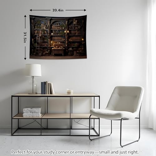 QGHOT Medieval Bookshelf Tapestry Vintage Bookcase Library Backdrop Old Books Dark Academia Large Tapestries Wall Hanging for Bedroom Living Room Office Zoom Background 39.4"x31.5" - color: A, size: 31.5"L x 39.4"W