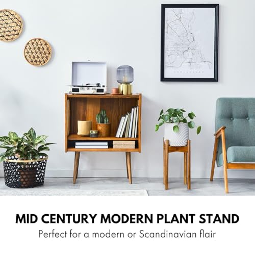 Fox & Fern Adjustable Tall Plant Stand Indoor — 8 to 12 Inch Mid Century Bamboo Plant Stand with Adjustable Width - Plug In Design - Easy to Assemble - Two Heights - For 8, 9, 10, 11 & 12 In Pots - color: Polished Bamboo - Mid, size: 8 - 12 Inch - Adjusta