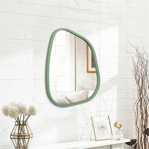 Asymmetrical Mirror for Wall Irregular Accent Wood Frame Modern Unique Wall Mirror Decorative Vanity Bathroom Living Room Bedroom Entryway Hallway Artistic Wavy Mirror Small 16"x12" - color: Green, size: 16"L x 12"W
