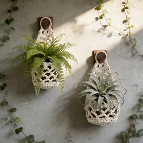 Macrame Wall Plant Hanger, Cotton Rope Hanging Planter Basket, Boho Style, for Home Decor Bedroom Window Farmhouse (Brown-6.29in) - color: Brown-6.29in