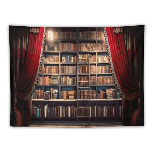 Houselerax Vintage Bookshelf Tapestry Retro Library Wall Hanging Tapestries,Old Books on Shelf Classical Study Room Student Study College Dorm Bedroom Living Room 60"x40" - color: Bookshelf-7, size: W60xL40in