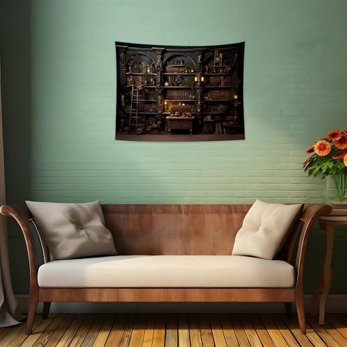 QGHOT Medieval Bookshelf Tapestry Vintage Bookcase Library Backdrop Old Books Dark Academia Large Tapestries Wall Hanging for Bedroom Living Room Office Zoom Background 39.4"x31.5" - color: A, size: 31.5"L x 39.4"W