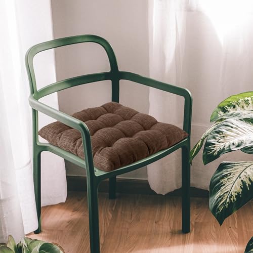 ELFJOY 4 Pack Chair Cushions for Dining Chairs Chair Pads Cushion for Kitchen Office Tufted Textured Square Seat Cushion with Ties (16" Dark Coffee) - color: Dark Coffee
