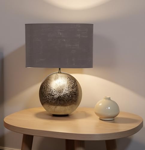 Cruiser’s Caché 19" Modern Metal Table Lamp, Antique Gold Finish with Handloomed Dark Khaki Rectangular Lampshade - style: Modern Metal