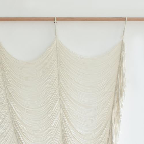 2 Panels Macrame Curtains 59" W x 75" H Boho Doorway Curtains Window Curtains Wall Hanging Handmade Fiber Yarn Art Woven Headboard Decor for Bedroom Living Room - color: Ivory *2