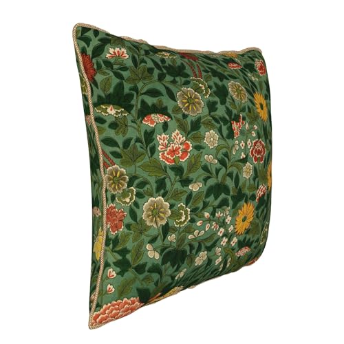 Farmhouse Vintage Floral Green Velvet Throw Pillow Cover 18"x18" Rustic Decorative Pillowcase Soft Square Botanical Print Cushion Covers for Bed Sofa Living Room Car Home Deco - color: Vintage Floral Green Flower, size: 18" x 18" (Pack of 1)