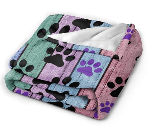 HGOD DESIGNS Dog Paw Throw Blanket Rustic Rainbow Woodgrain Black and Purple Dog Paw Soft Blankets and Throws 40x50 Inch Caring for Women Men - color: Dog Paw, size: 40x50 inch