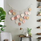 M MANUAL Macrame Leaves Wall Hanging 47.3x29.5Inch Large Chic Feather Boho Macrame Wall Decor Leaf Hanging Photo Display Handmade Woven Wall Art 16pcs Leaf Tapestry - Pink - size: Pink - 47.3*29.5in