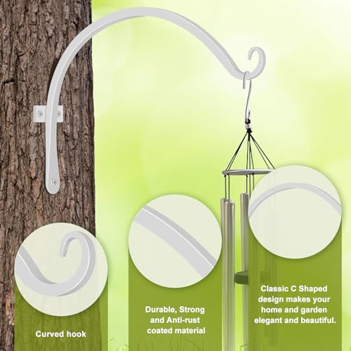 FEED GARDEN 2 Pack 12 Inch Hanging Plant Bracket Wall Hooks Decorative Plant Hangers for Outdoor Hanging Bird Feeders, Wind Chimes, Plant Baskets, White - color: White, size: 12 Inch