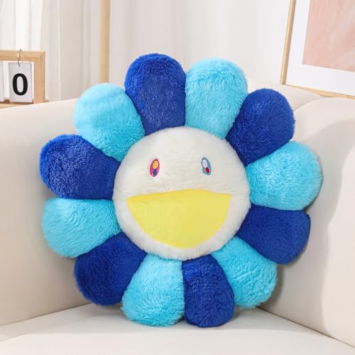 FIONOUT Flower Pillow, Flower Shaped Throw Pillow, Flower Face Floor Cushions Floor Pillow, Colorful Sunflower Plush Pillow, Cute Room Decor Decorative Pillows for Sofa Bedroom Car (40cm/15.7in) - color: Blue-a, style: 40CM