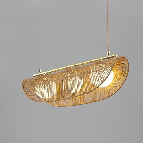 Sovev 27.5 in. Brass Bohemian 3-Light Dimmable Pendant Light with Opal Glass Rattan Shade - color: Sovev - 3 Light