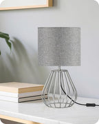 Small Table Lamp, Bedside Lamp with Gray Linen Lampshade & Silver Metal Base, Modern Nightstand Lamp, Little Cute Desk Lamp for Bedroom, Living Room, 2700K LED Bulb Included, SH06TL05 - color: Gray + Silver