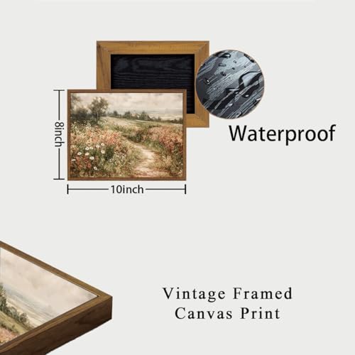 OIQArtOIQ Framed Canvas Wall Art,Vintage Decor,Landscape Nature Country Wildflower Paintings Cottagecore Pictures Modern Artwork Rustic Fall Flower Prints Farmhouse Office Living Room Bedroom Bathroom - color: Wildflower Path, size: 8x10 in