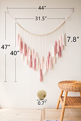 Decocove Macrame Wall Hanging - Large with Wood Beads Bohemian Decor for Bedroom, Living Room and Kitchen Warm Blush Pink 35'' x 36''