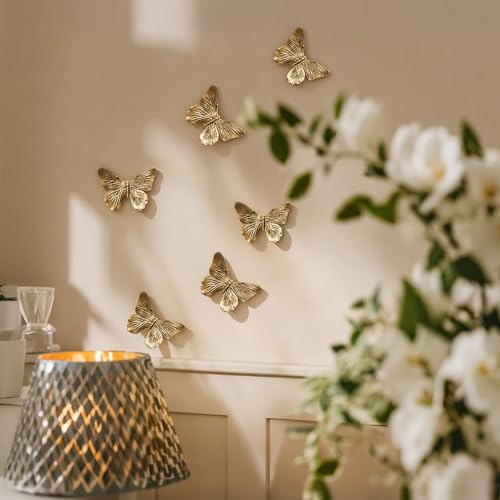 GUSFREUD 3D Butterfly Wall Decor Set – Resin Wall Decorations for Living Room, Bedroom, Garden, Yard, Outdoor and Gallery Walls - Antique Copper - Set of 3 - color: copper