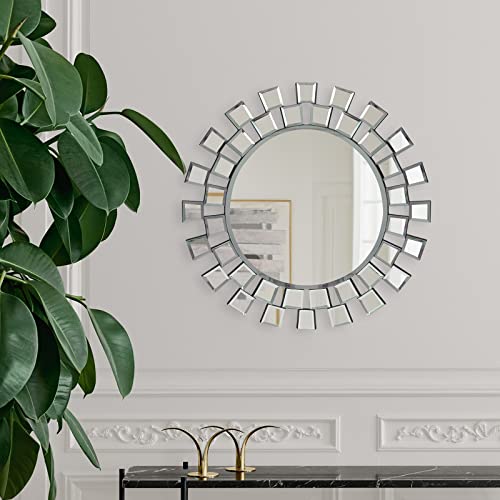 BST FURNH Sunburst Wall Mirror, 24 Inches Decorative Round Frameless Mirror for Living Room - color: Sunburst
