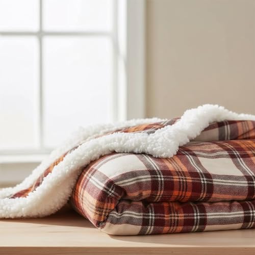 Eddie Bauer - Sherpa Throw Blanket for Couch 50x60 – Ultra Soft Reversible Fleece & Plush Sherpa Blanket, Warm Cozy Plaid Throw Blanket for Sofa, Bed, Living Room, Cabin Decor - color: Edgewood Plaid Red