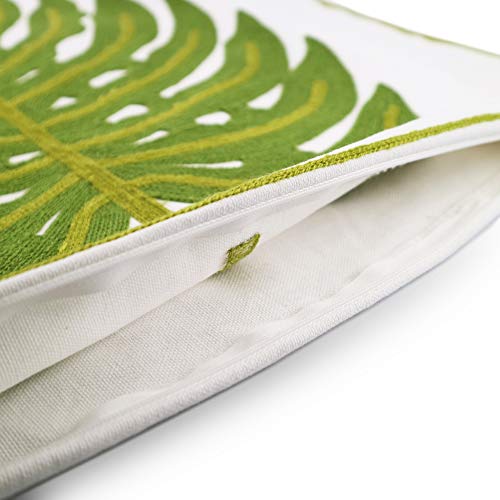 Embroidery Throw Pillow Cover 18x18 Home Decor Green Leaf Floor Pillow Cover for Couch 100% Cotton Cushion Cover Pillowcase Tropical Monstera Leaves Embroidered 45x45cm, 1 Piece - color: Green