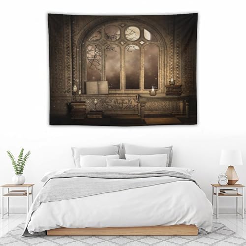 Houselerax Gothic Tapestry,Antique Victorian Style Magic in a Medieval Library Wall Hanging Decor Tapestries for Bedroom Living Room 60"x40" - color: Gothic-11, size: W60xL40in