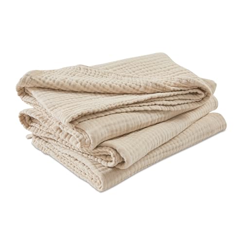 EMME Cotton Muslin Large Throw Blanket Couch Breathable Gauze Soft Lightweight Bed Blankets Adults (Heather Beige, 50"x70") - color: 03 - Beige, size: Large Throw (50" X 70")