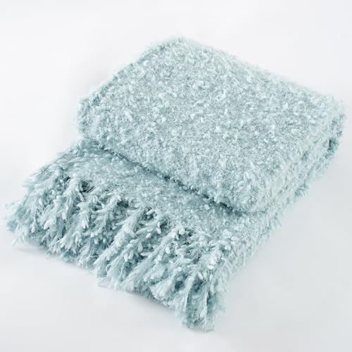 Winter Knit Throw Blanket Fluffy Fuzzy Soft Lightweight Cozy Farmhouse Tassels Chunky Knitted Throws for Couch Sofa Bed (Dream Blue, 50"x60") - color: Dream Blue, size: 50"x60"