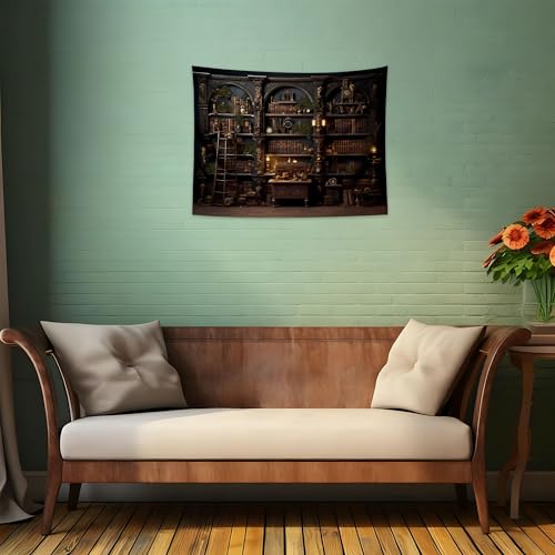 QGHOT Medieval Bookshelf Tapestry Vintage Bookcase Library Backdrop Old Books Dark Academia Large Tapestries Wall Hanging for Bedroom Living Room Office Zoom Background 37.4" x 28.7" - color: A, size: 28.7"L x 37.4"W