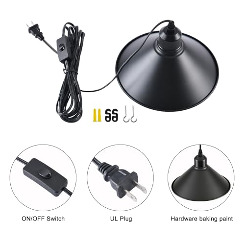 Black Plug in Pendant Light, 2 Pack Industrial Hanging Lamp Black Vintage Pendant Lighting Fixtures with 15ft Cord On/Off Switch for Kitchen Island Dinning Hall Bedroom - color: Black Plug in Pendant Light 8.2IN